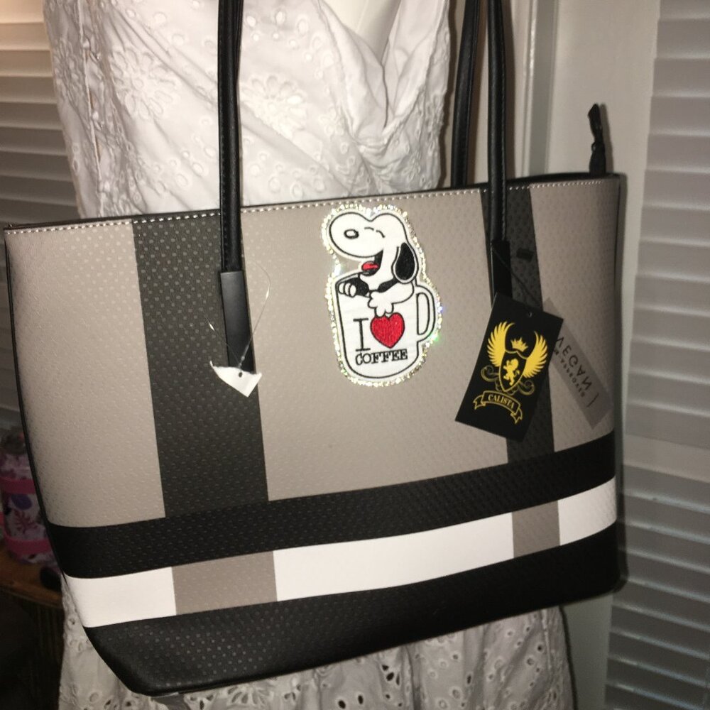 Snoopy I love Coffee Large Black Tote Bag - Canvas New